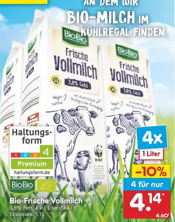 Netto Marken-Discount BioBio Bio-Frische Vollmilch 4*1L Angebot