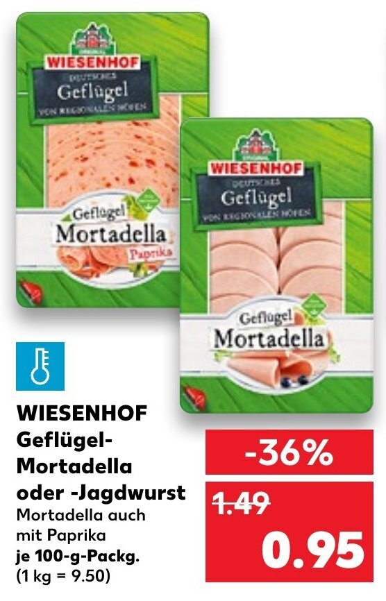 Wiesenhof GeflügelMortadella oder Jagdwurst je 100gPackg. Angebot