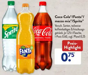 Aldi Süd Coca-Cola, Fanta, Mezzo Mix oder Sprite 1,25 L Flasche Angebot