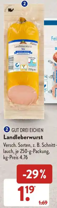 Aldi Süd Gut Drei Eichen Landleberwurst 250 g Packung Angebot