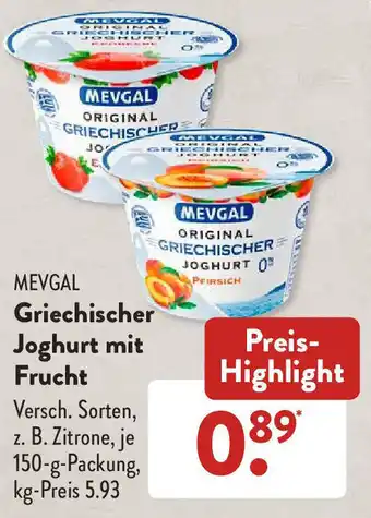 Aldi Süd Mevgal Griechischer Joghurt mit Frucht 150 g Packung Angebot