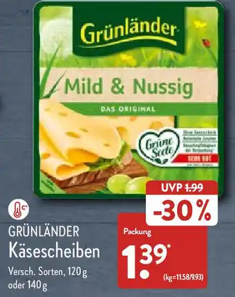 Aldi Nord Grünländer Käsescheiben 120 g oder 140 g Angebot