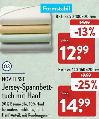 Aldi Nord Novitesse Jersey Spannbetttuch mit Hanf Angebot