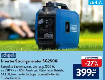 Aldi Nord Scheppach Inverter Stromgenerator SG2500i Angebot