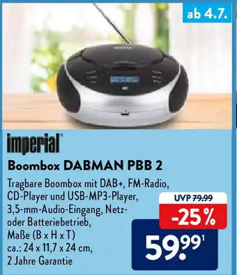 Aldi Nord Imperial Boombox DABMAN PBB 2 Angebot