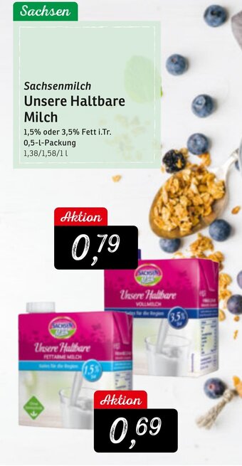 KONSUM Sachsenmilch Unsere Haltbare Milch 0,5 L Packung Angebot