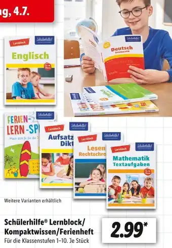 Lidl Schülerhilfe lernblock, kompaktwissen oder ferienheft Angebot
