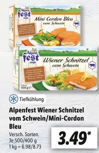 Lidl Alpenfest wiener schnitzel vom schwein/mini-cordon bleu Angebot