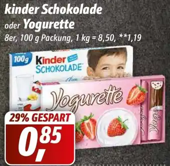 Simmel Kinder Schokolade oder Yogurette 100 g Packung Angebot