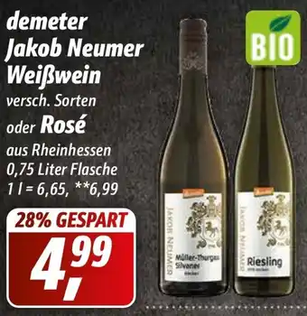 Simmel demeter Jakob Neumer Weißwein oder Rosé 0,75 Liter Flasche Angebot