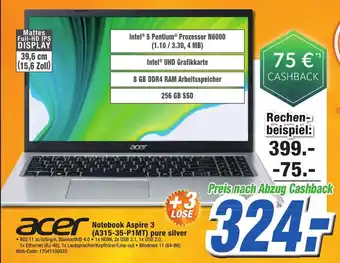 K+B Expert Acer Notebook Aspire 3 (A315-35-P1MT) pure silver 39,6 cm Angebot