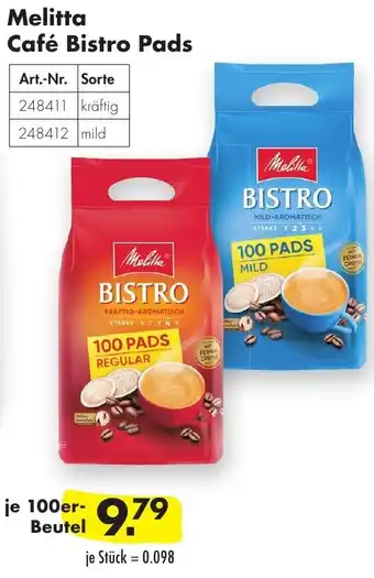 Handelshof Melitta Café Bistro Pads 100er Beutel Angebot