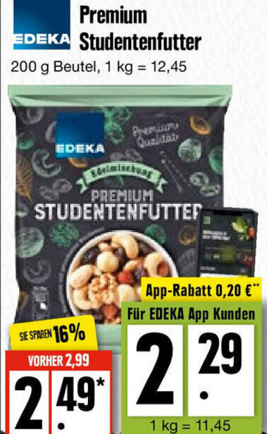 Edeka Premium Studentenfutter 200 g Beutel Angebot bei Edeka