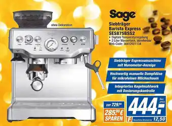 HEM Expert Sage Siebträger Barista Express Ses875bss2 Angebot