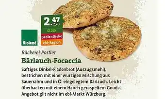 Ebl Naturkost Bäckerei Postler Bärlauch-focaccia Angebot