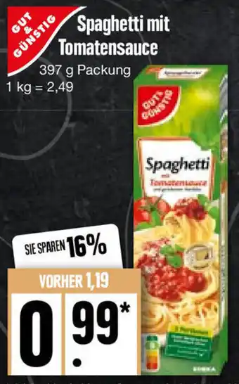 Edeka Gut & Günstig Spaghetti mit Tomatensauce 397 g Packung Angebot