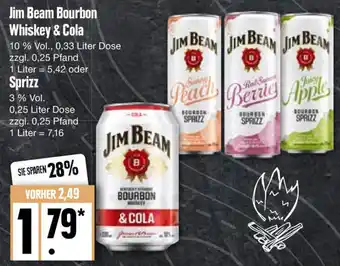 Edeka Jim Beam Bourbon Whiskey & Cola 0,33 L oder Sprizz 0,25 Liter Dose Angebot