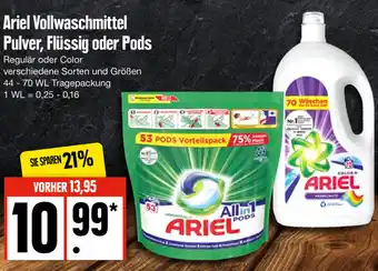 Edeka Ariel Vollwaschmittel Pulver, Flüssig oder Pods 44-70 WL Tragepackung Angebot