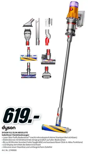 MediaMarkt Dyson V12 Slim Absolute kabelloser Handstaubsauger Angebot