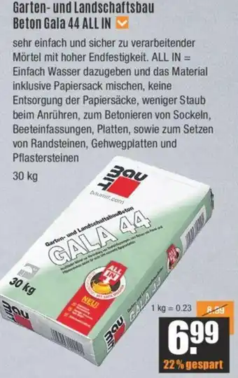 V Baumarkt Garten und Landschaftsbau Beton Gala 44 All in 30 kg Angebot