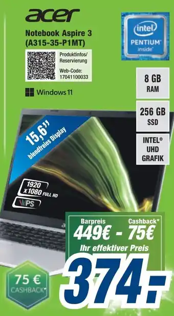 Expert Acer Notebook Aspire 3 (A315-35-P1MT) Angebot