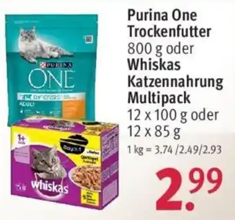 Rossmann Purina One Trockenfutter 800 g oder Whiskas Katzennahrung Multipack 12x100 g oder 12x85 g Angebot