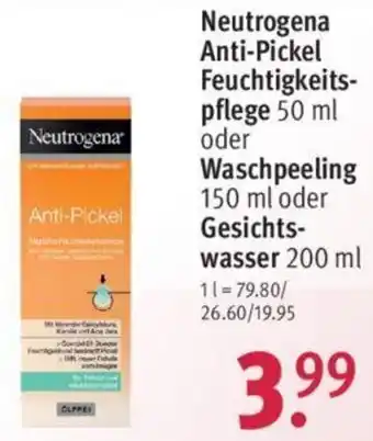 Rossmann Neutrogena Anti Pickel Feuchtigkeitspflege 50 ml oder Waschpeeling 150 ml oder Gesichtswasser 200 ml Angebot