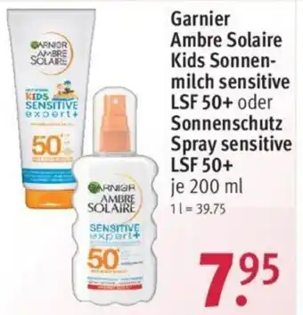 Rossmann Garnier Ambre Solaire Kids Sonnenmilch Sensitive LSF 50+ oder Sonnenschutz Spray Sensitive LSF 50+ 200 ml Angebot