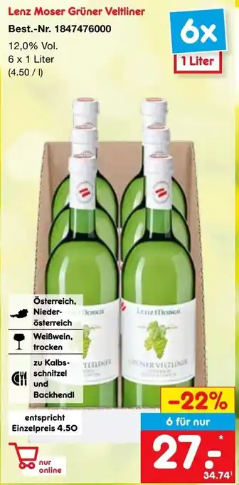 Netto Marken-Discount Lenz Moser Grüner Veltliner 6x1 Liter Angebot