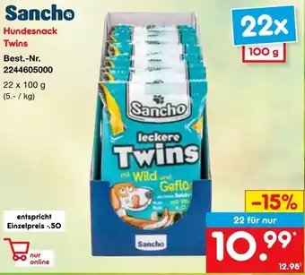 Netto Marken-Discount Sancho Hundesnack Twins 22 x 100 g Angebot