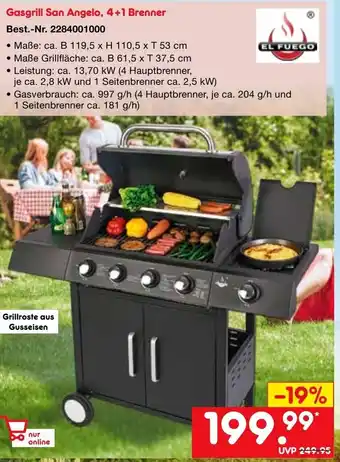 Netto Marken-Discount El Fuego Gasgrill San Angelo 4+1 Brenner Angebot