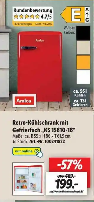 Lidl Retro-kühlschrank Mit Gefrierfach „kas 15610-16” Amica Angebot