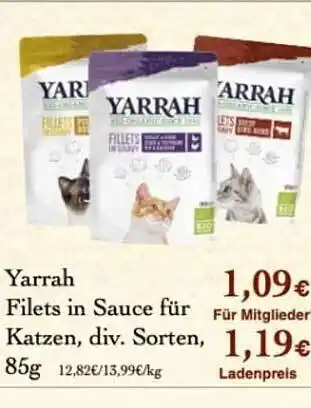 LPG Biomarkt Yarrah Filets In Sauce Für Katzen Angebot