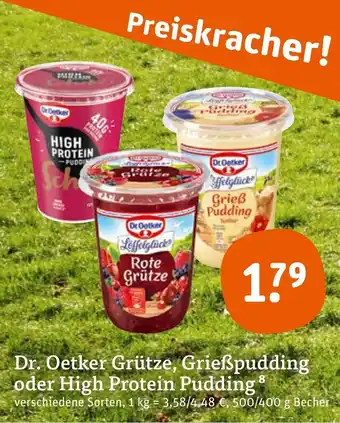 tegut Dr. Oetker Grutze, Griesspudding o. High Protein Pudding 400-500g Angebot