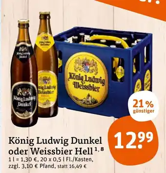 tegut Konig Ludwig Dunkel oder Weissbier Hell 20*500 ml Angebot