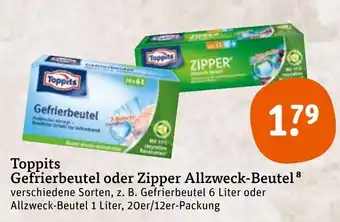 tegut Toppits Gefrierbeutel oder Zipper Allzweck-Beutel 6L, 1L, 20er/12er Packung Angebot