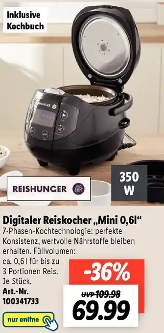 Lidl Reishunger Digitaler Reiskocher ,,Mini 0,6l" Angebot