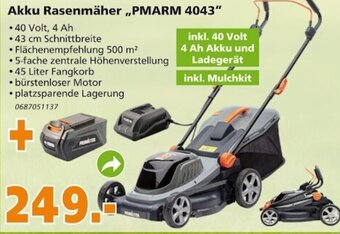 Globus Baumarkt Primaster Akku Rasenmäher ,,PMARM 4043" Angebot