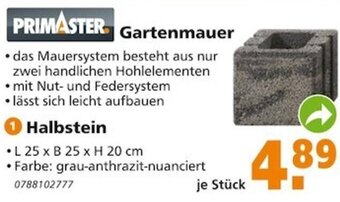 Globus Baumarkt Primaster Gartenmauer ,,Halbstein" Angebot