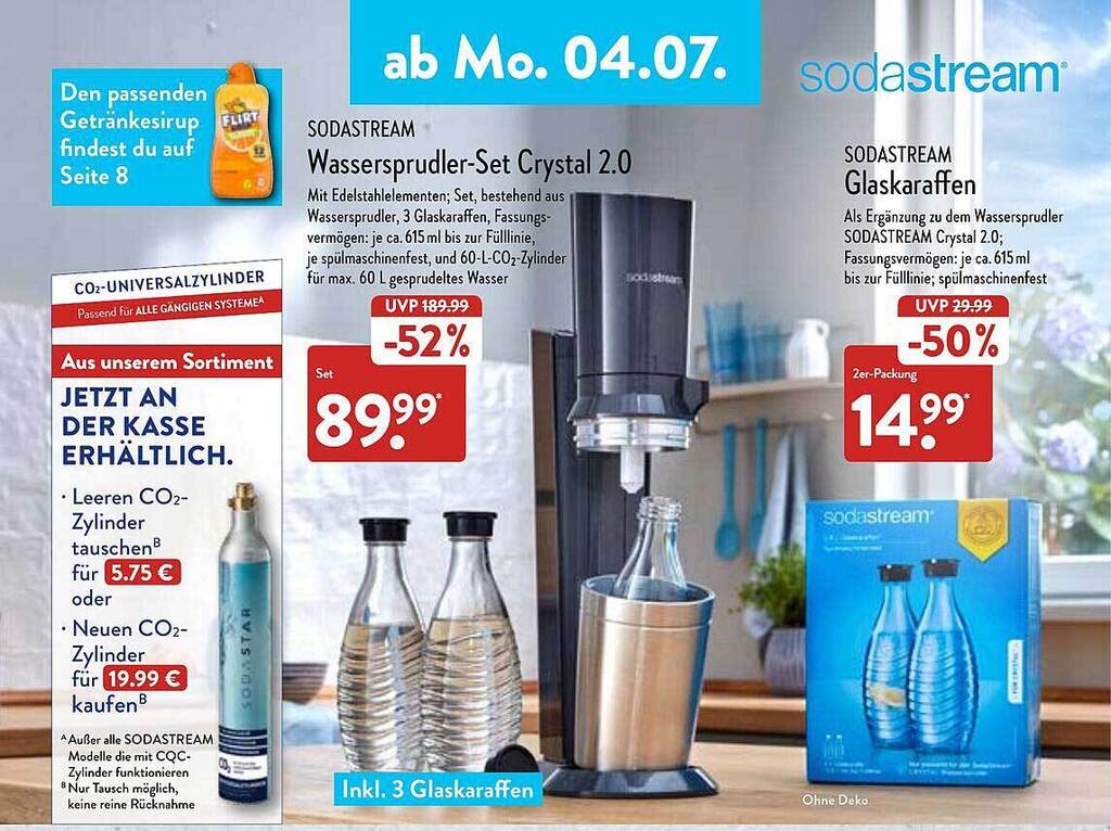 Sodastream Wassersprudlerset Crystal 2.0 Oder Glaskaraffen Angebot bei
