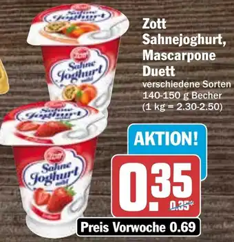 Hit Zott Sahnejoghurt, Mascarpone Duett 140/150 g Becher Angebot