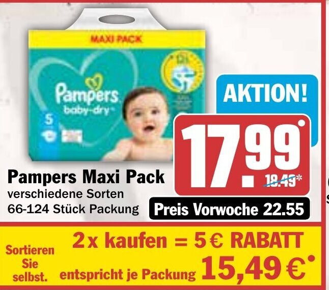 Pampers Maxi Pack 66124 Stück Packung Angebot bei Hit