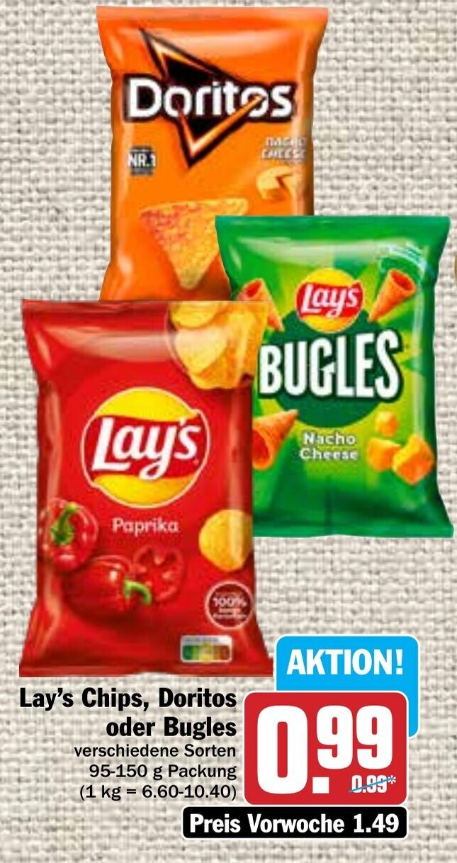 Lay's Chips, Doritos oder Bugles 95150 g Packung Angebot bei Hit