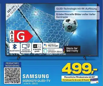 Euronics Berlet Samsung Gq50q73 Qled-tv 4k Angebot