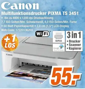 Expert Klein Canon Multifunktionsdrucker Pixma TS 3451 Angebot