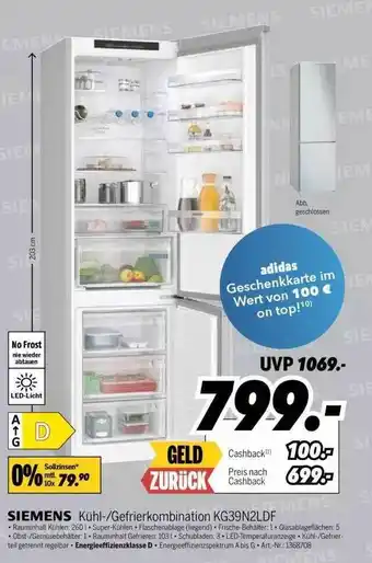 MEDIMAX Siemens Kühl- Gefrierkombination Kg39n2ldf Angebot