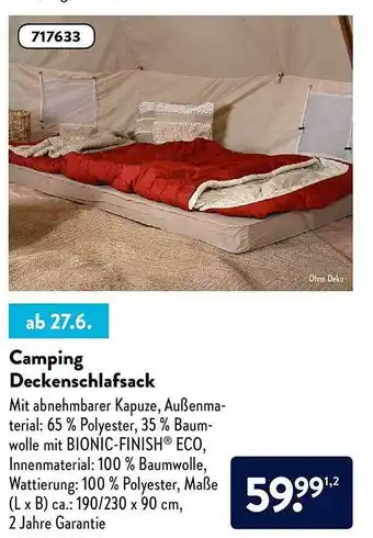 Aldi Nord Camping Deckenschlafsack Angebot