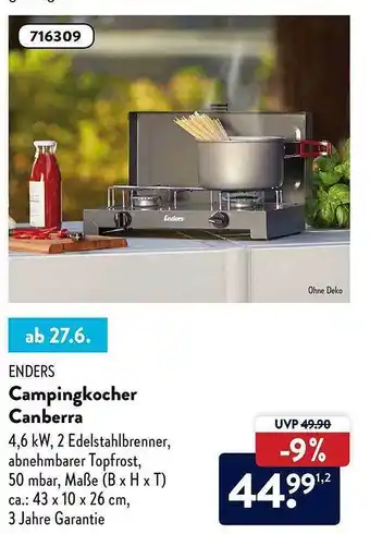 Aldi Nord Enders Campingkocher Canberra Angebot