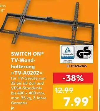 Kaufland Switch On Tv-wandhalterung „tv-a0202“ Angebot