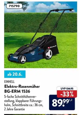 Aldi Süd Einhell Elektro-rasenmäher Bg-erm 1536 Angebot